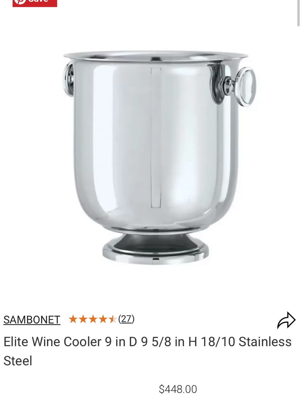 Sambonet mirrored Stainless Steel Wine Cooler with Side Handles